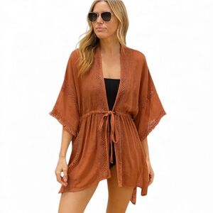 BCBGMaxAzria 100% Cotton Bathing Suit Cover Up Boho Bohemian Lace Rust One Size